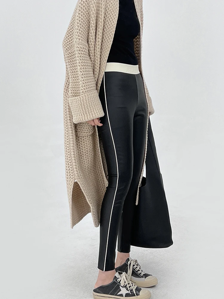 

Модные меховые брюки, женские брюки с покрытием, базовый слой, эластичная талия, боковая полоска, зимнее новое поступление, нейлоновая ткань Мэримума