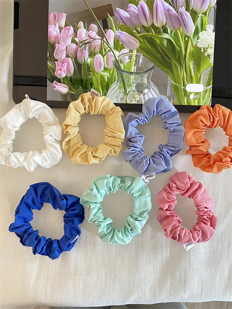 New Large Scrunchies Pastel Plain Color Fabric Rubber Band Simple Hair Rope Korean Elastic Hair Band Women Hair Accessories