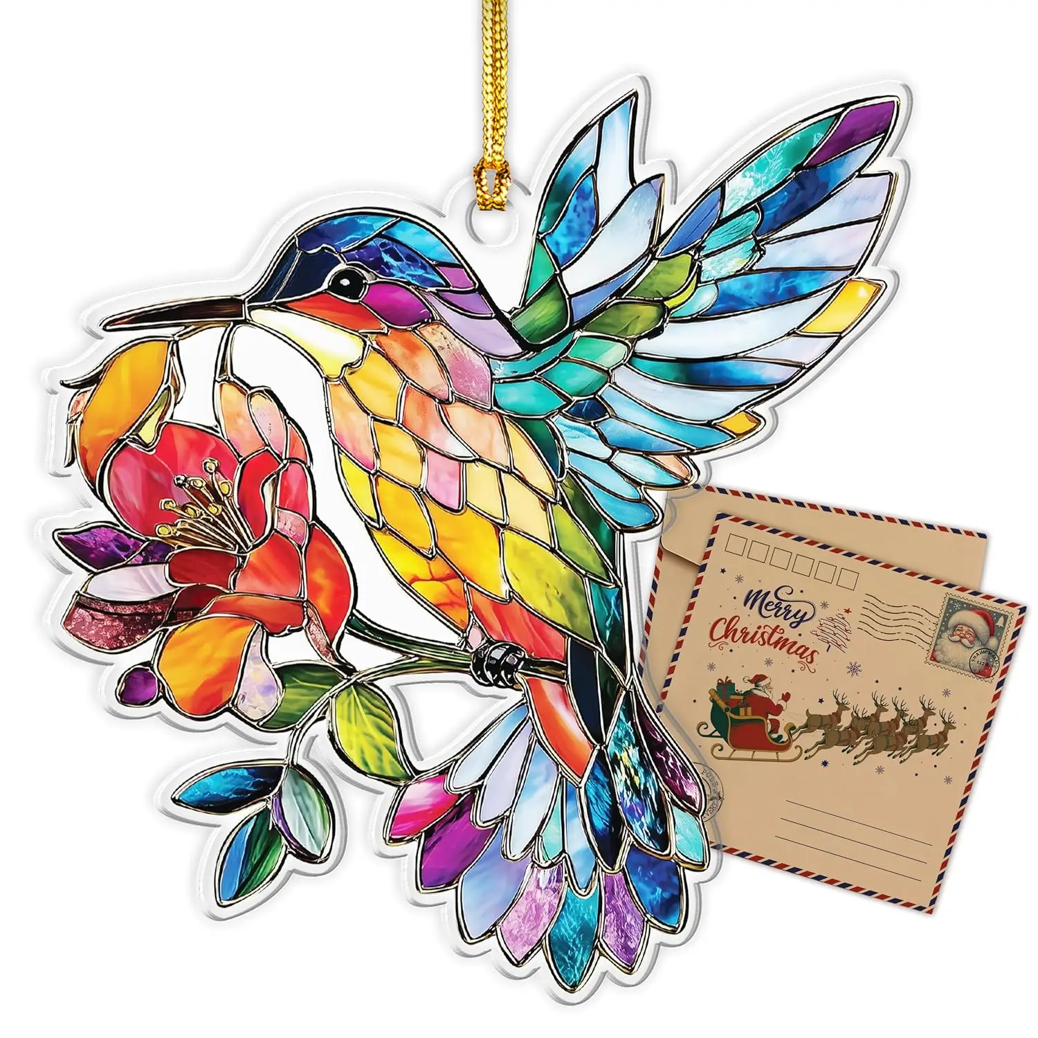 Hummingbird Stained Glass Effect Christmas Tree Ornament Decor, Customized