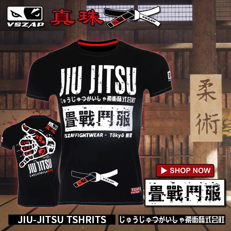 MMA BJJ Jiu Jitsu T VS 남성용 무에타이 보 셔츠, 면 무술 격투 체육관 훈련복 킥보 탑 티