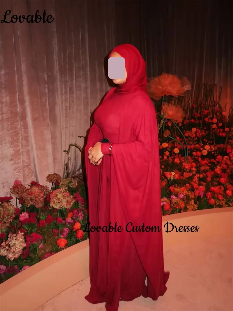 Sukienka wieczorowa na zamówienie, czerwona, kolumnowa, z długimi rękawami, dekolt okrągły, sukienka na przyjęcie weselne, długa do podłogi, z falbanami, zapinana na zamek, sukienki formalne.