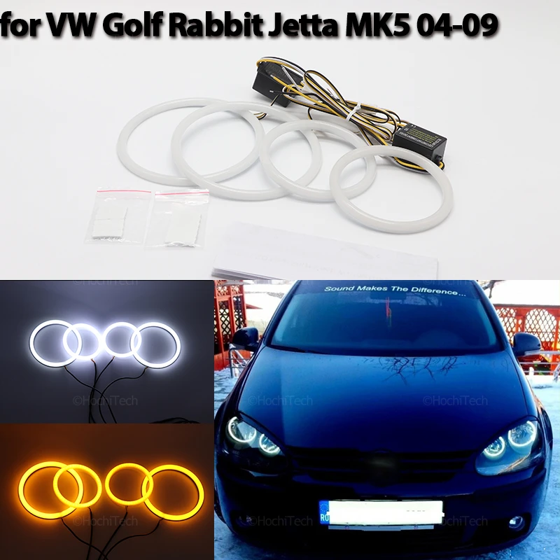 

Halo Ring Angel Eyes Turn Signal Switchback Cotton LED White Yellow for Volkswagen VW golf 5 Rabbit Jetta R32 V mk5 2004-2009