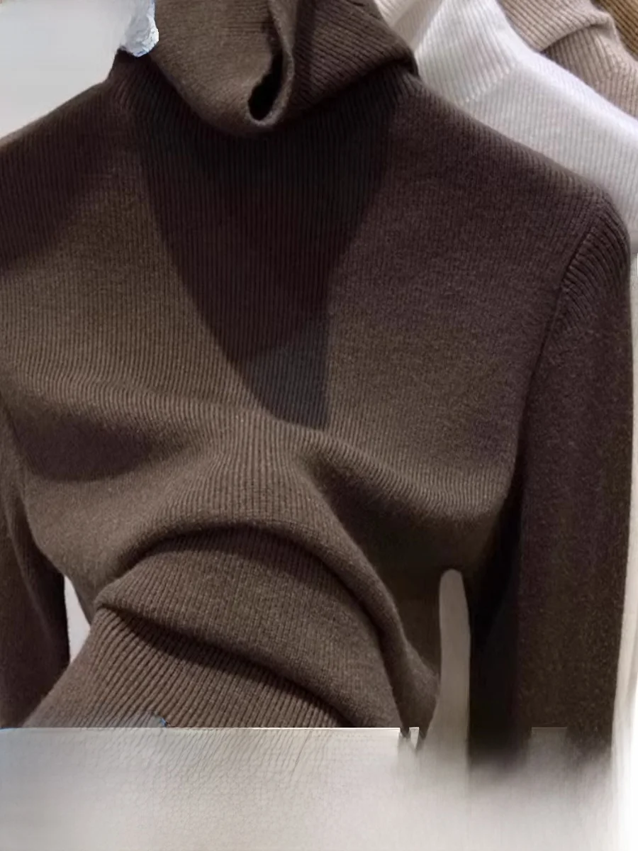 

Women's High Collar Long Sleeve Knitted Base Shirt Slim Fit Warm Inner Wear Top Fashionable Korean Style Color Commute