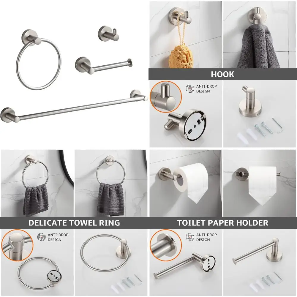 

Stainless Steel 4-Piece Towel Rack Set, 24 Adjustable Modern Bathroom Hardware Accessories