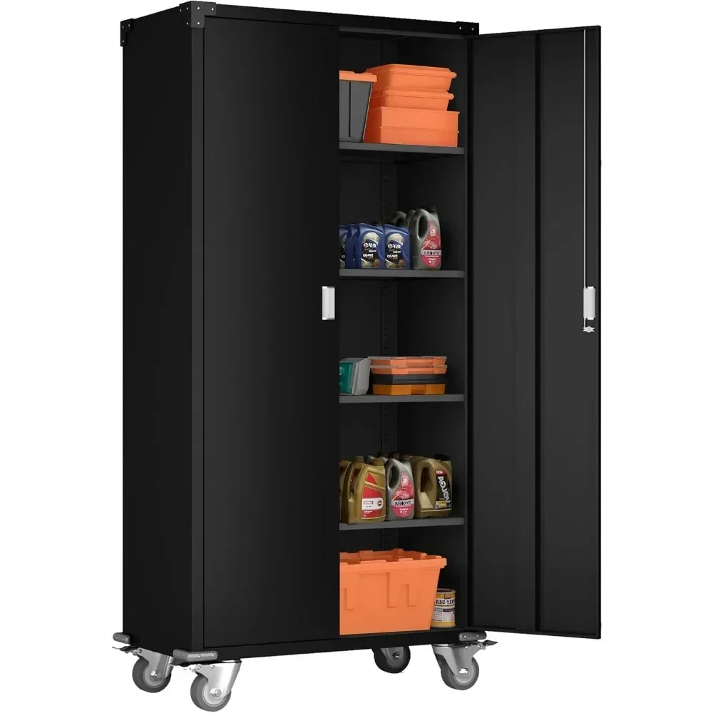 

72'' Metal Garage Storage Cabinet with Wheels, Locking Steel Storage Cabinet, Rolling Tool Storage Cabinet for Garage, Office