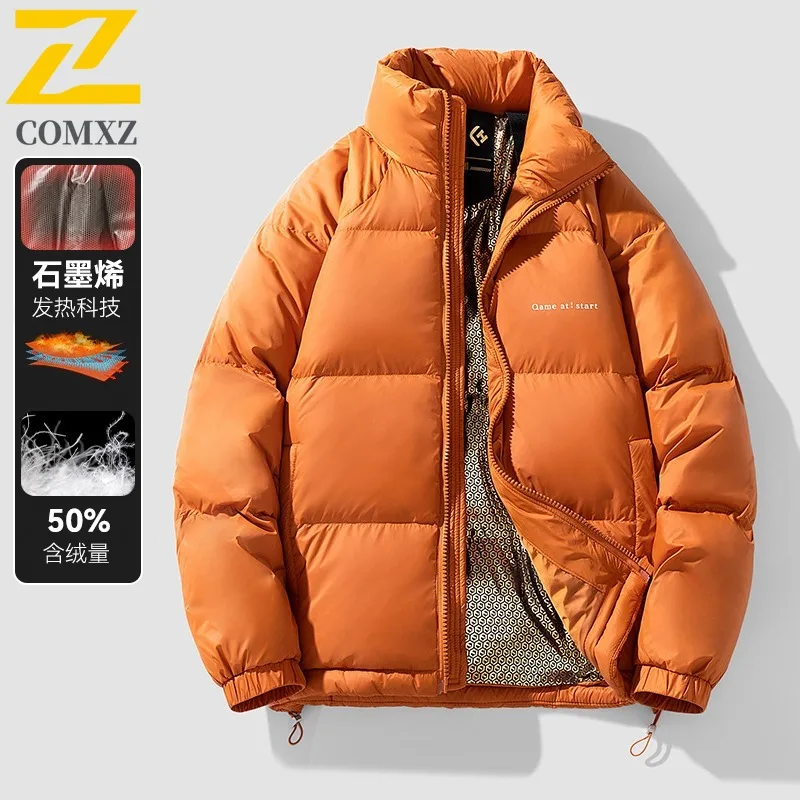 COMXZ Puffer Jacket Graphene Heating Windproof Stand Collar Skiing Cotton Padded Jacket Snowy Warn Down Jacket Men's Clothing