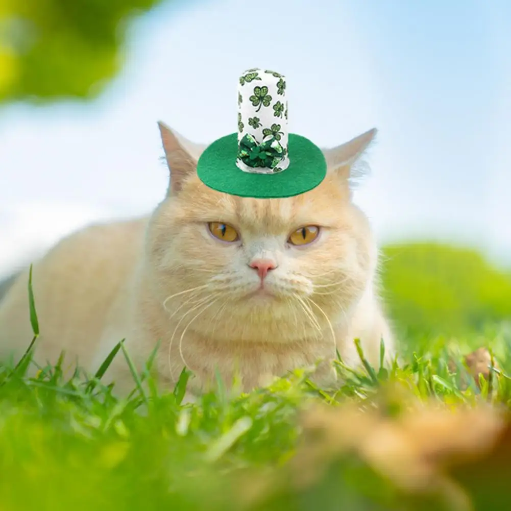 St. Patrick's Day Pet Hat Adjustable Elastic Band Green Shamrock Print Dog Cat Top Pointy Hat Irish Festival Costume Decoration