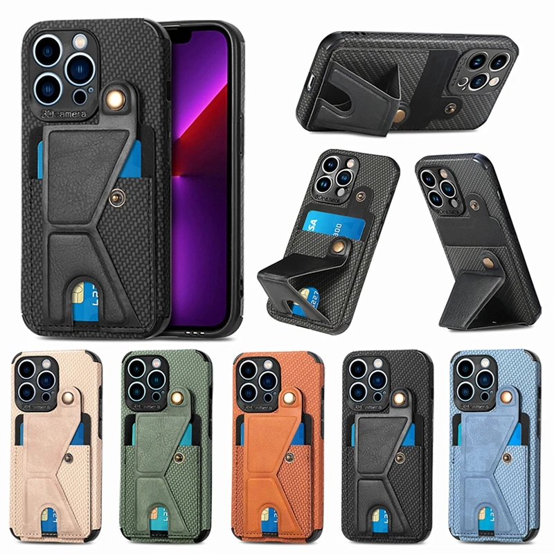 10pcs Lattice Leather Phone Cover Case With Card Pocket Phone Stand Bracket for iPhone 6 7 8 Plus XS XR X 11 12 13 14 15Pro Max