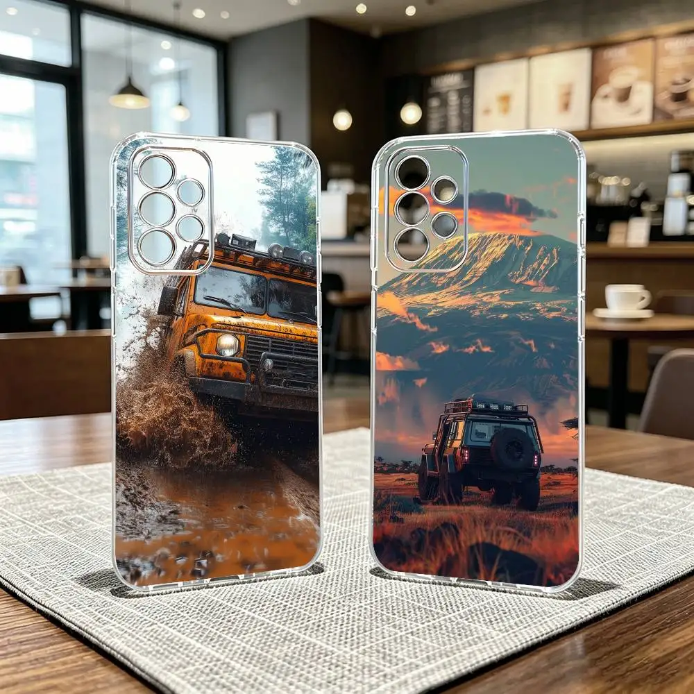 Car Retro off-road SUV Phone Case Transparent Silicone Soft For Samsung S25,S24,S21,S22,S23,S30,Ultra,S20,Plus,Fe