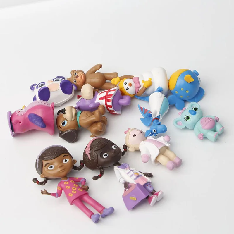 12Pcs/Set 4-8CM Anime Doc McStuffins Clinic Doc Girl Lambie Lamb Dragon Snowman Hippo PVC Model Action Figure Children Toy Gift