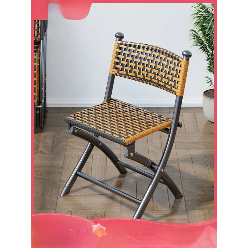 

Cane chair household folding dining chair leisure single backrest dining table stool plastic rattan chair outdoor Mazar.