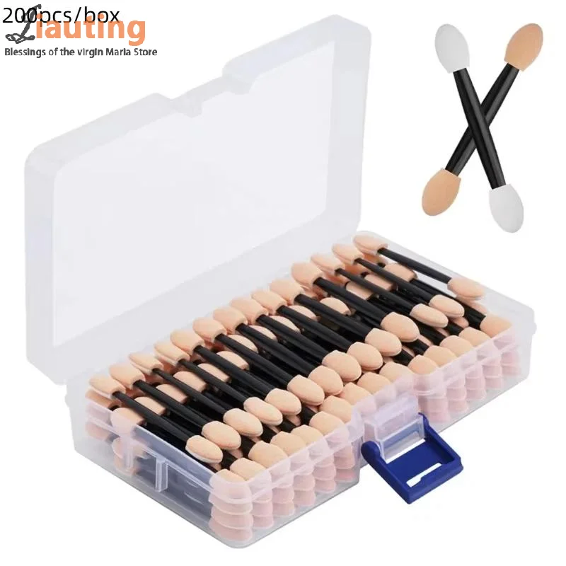 100/200 قطعة من إسفنجة ظلال العيون المزدوجة الجانبين للاستعمال مرة واحدة مع حاوية لفرش ظلال العيون وأداة توزيع المكياج #1