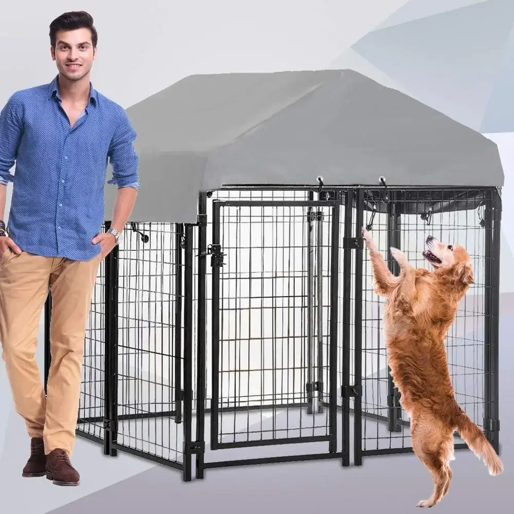 Heavy-Duty Outdoor Dog Playpen with UV-Protected Waterproof Cover and Galvanized Metal for Large Dogs, Black