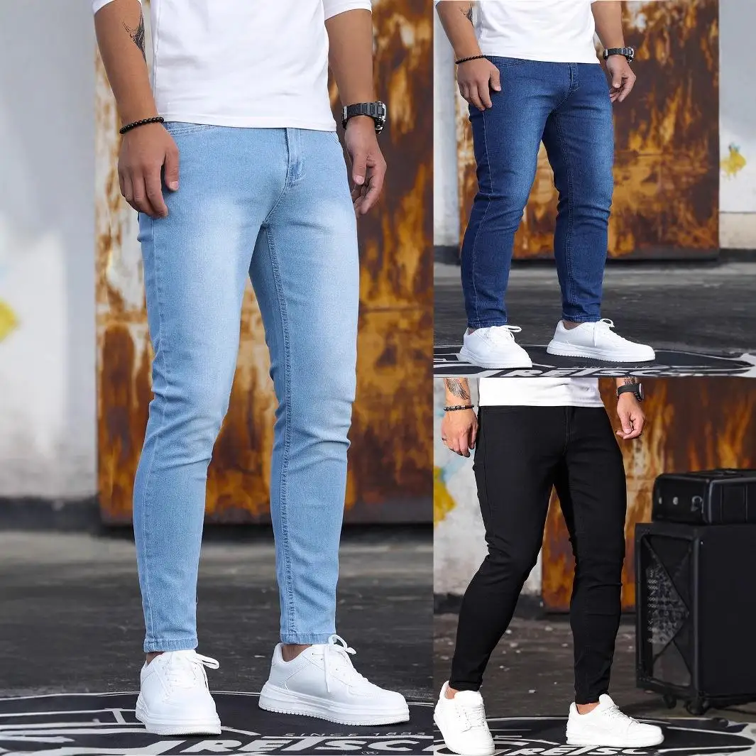 

Elastic Skinny Jeans Men's Stretchy Denim Pants ular Sle mid Waist Zipper Closure Cotton Fabric Youth Spring Season