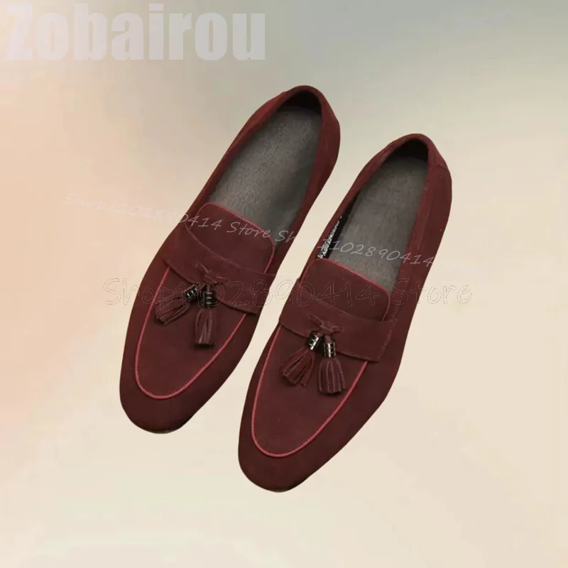 

Burgandy Tassels Decor Low Top Penny Loafers Fashion Slip On Men Shoes Luxurious Handmade Party Banquet Office Men Casual Shoes