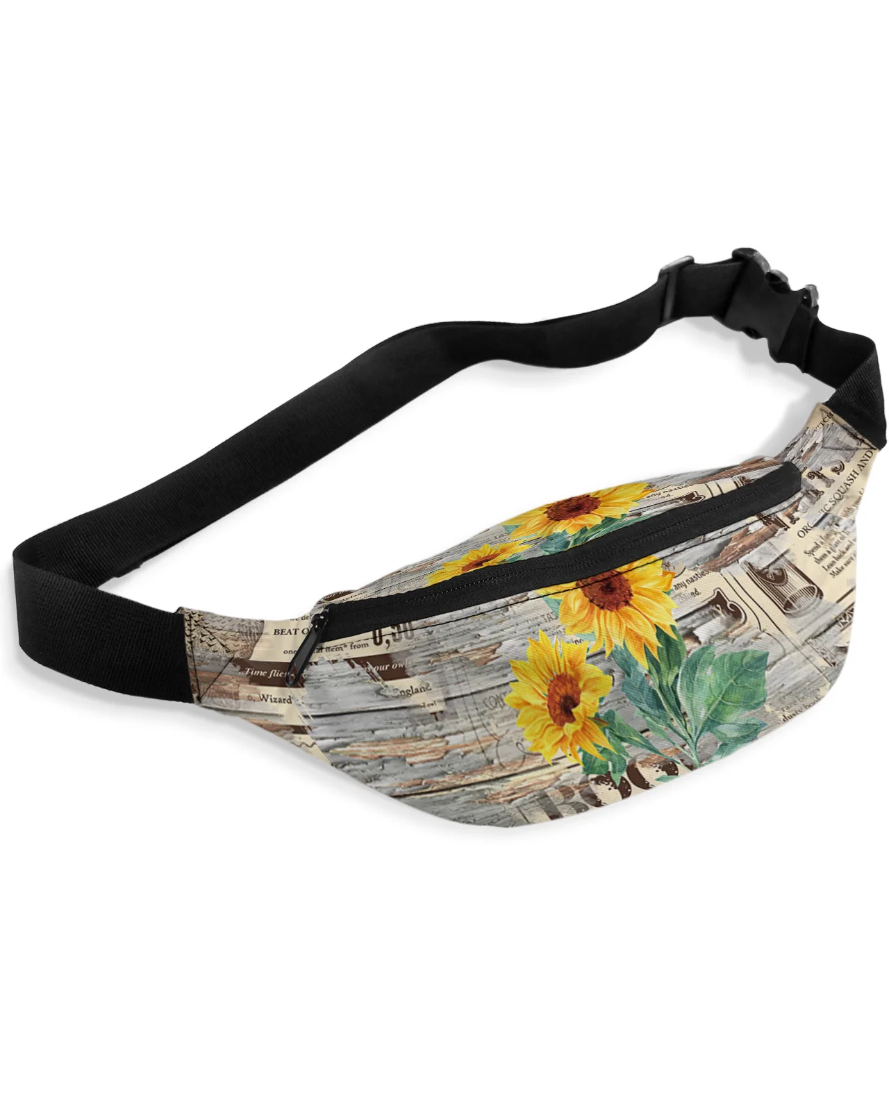 

Sunflower Vintage Newspaper Wood Grain Waist Bags for Women Man Travel Shoulder Crossbody Chest Bags Waterproof Fanny Pack