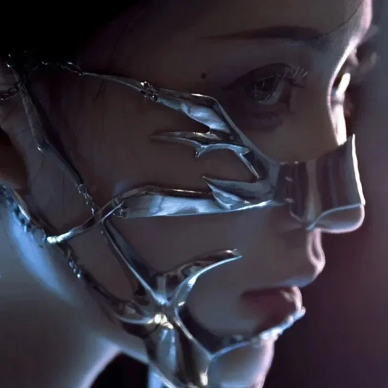 Cyberpunk – masque en métal, Design de Niche, fluide irrégulier, boucles d'oreilles à vent mécanique, anneaux à lèvres, accessoires faciaux réglables pour hommes