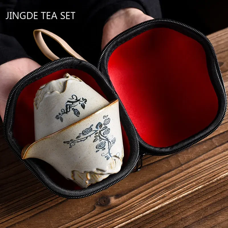 Imagem -02 - Conjunto de Chá Cerâmico Portátil Retrô para Casa Viagem Teaware Copos Estilo Japonês Pote e Xícaras ao ar Livre