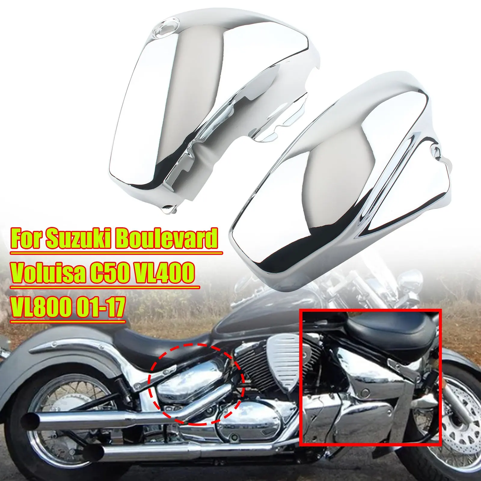 1 Pair Motorcycle Side Battery Cover Fairing Guard ABS Black/Chrome For Suzuki Boulevard Voluisa C50 VL400 VL800 2001-2017