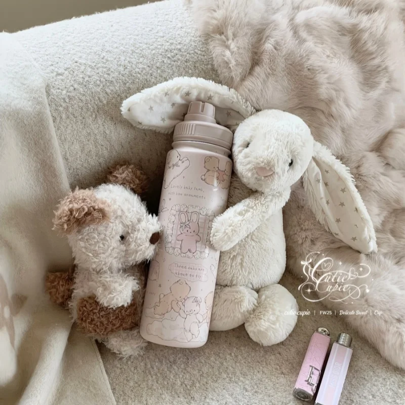 

Naifu Rabbit Bear Original Printed Large Capacity Insulated Cup Accompanying Cup 304 Stainless Steel in stock