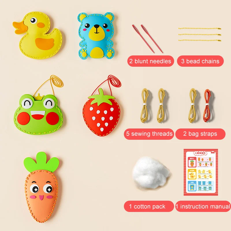 Kids DIY Hand-Sewing Craft Toy – Non-Woven Fabric Creative Ornament Kit With 5 Designs, DIY Doll Decoration Gift