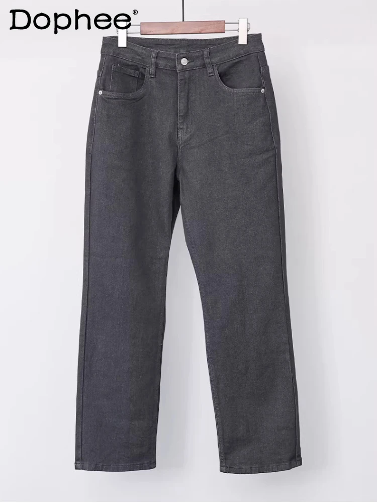 

Fashion Jeans Men's 2026 Spring New Solid Color Simple Comfort Loose Straight Denim Pants Pocket Decoration Chic Denim Trousers