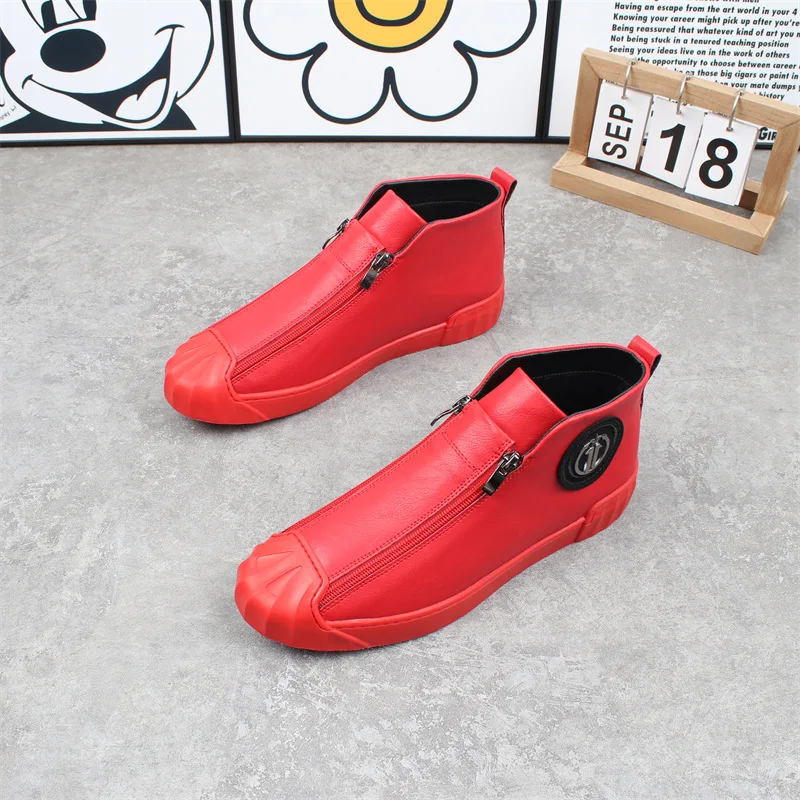 

Autumn Winter Leather Casual Shoes Men Ankle Boots Lace Up High Top Men Shoes Chunky Sneakers High Quality Male Designer Shoes