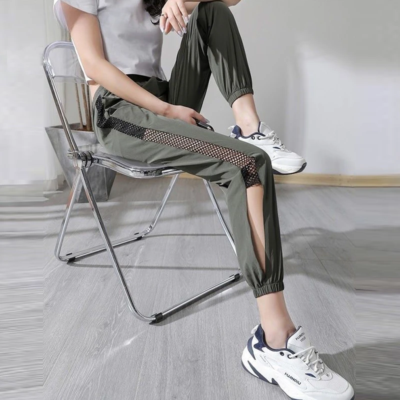 Women Summer Sexy Side Hollow Out Quick Drying Sports Joggers Cropped Harem Pants Casual Solid High Waist Comfortable Sweatpants