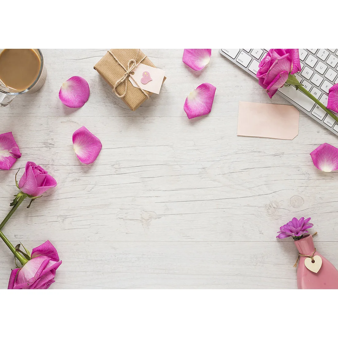 Pano de vinil para foto e casamento, ofone com pétalas de flores cor de rosa, pano de fundo para namorados