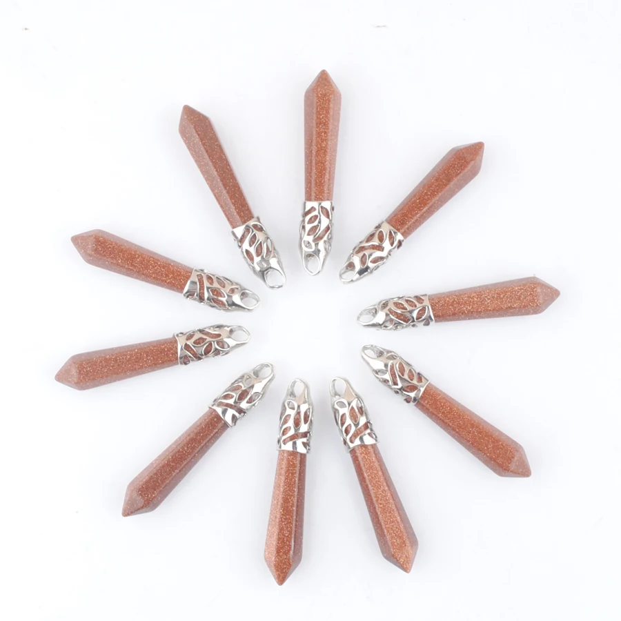 

10Pcs Natural Golden Sand Gemstones Hexagonal Pillar Charms Pendants Pointed Reiki Chakra Dangle Jewelry Good Quality DN3827