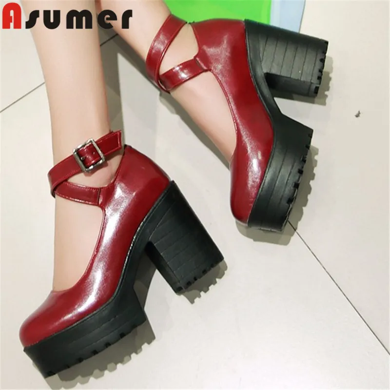 

ASUMER 2024 Plus Size 34-43 New Classics Pu Buckle Women Shoes Thick High Heels Shoes Ladies Platform Mary Janes Pumps