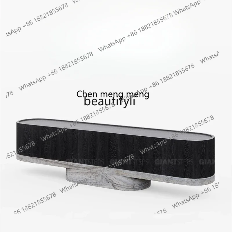 xzNatural marble TV cabinet, living room Italian light luxury floor storage locker integrated