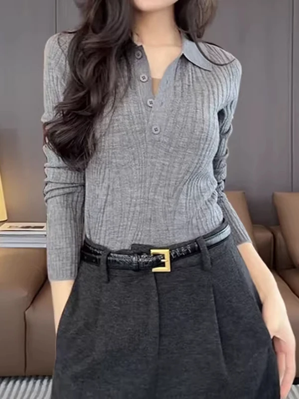 

Korean Sle ey Long Sve Ne Knitted Sweater Women's plus Size Spring Faionable Base irt Ele Top