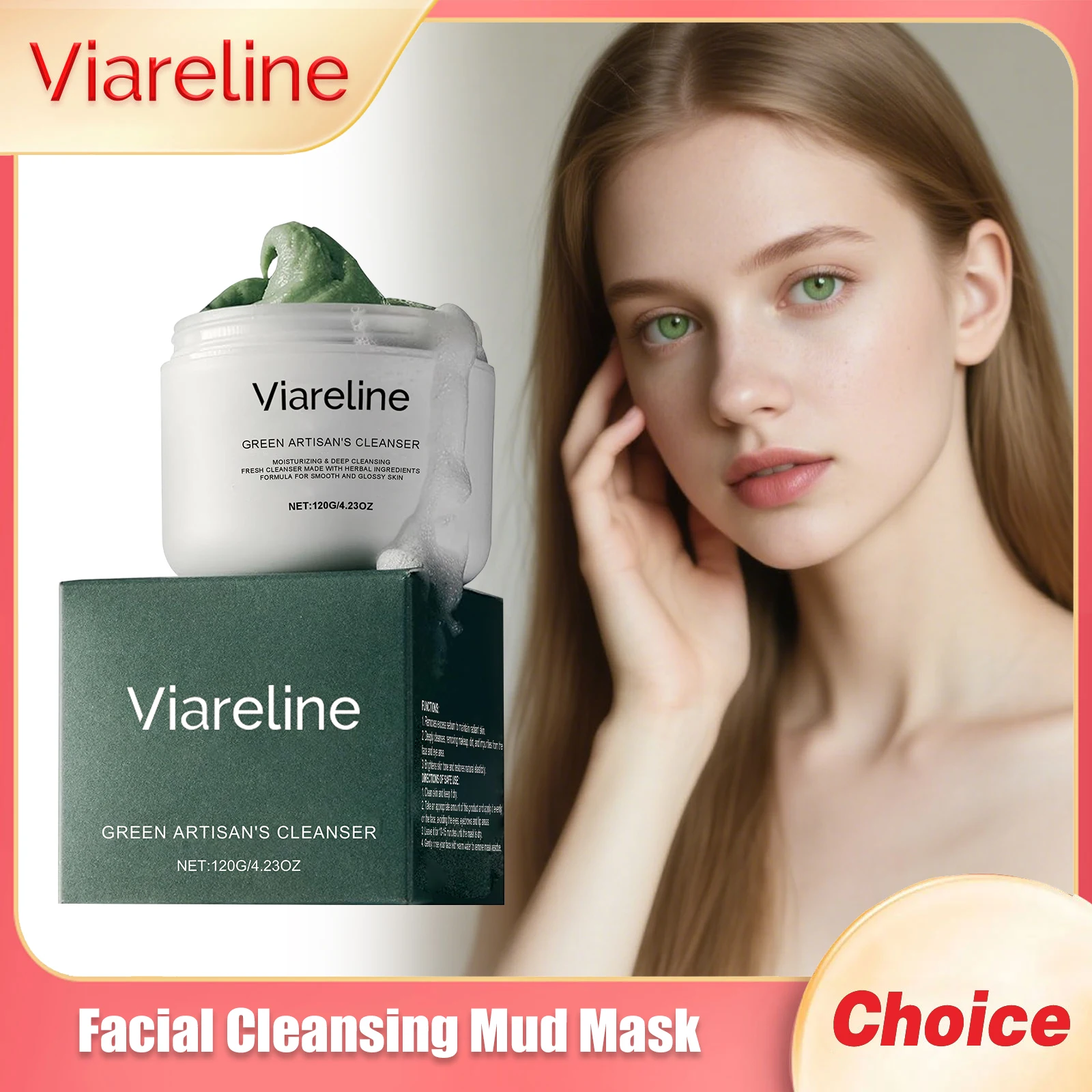 

VIARELINE Facial Cleansing Mud Mask Oil Control Improve Dullness Remove Dirt Shrink Pore Remove Blackheads Facial Sooth Mud Mask