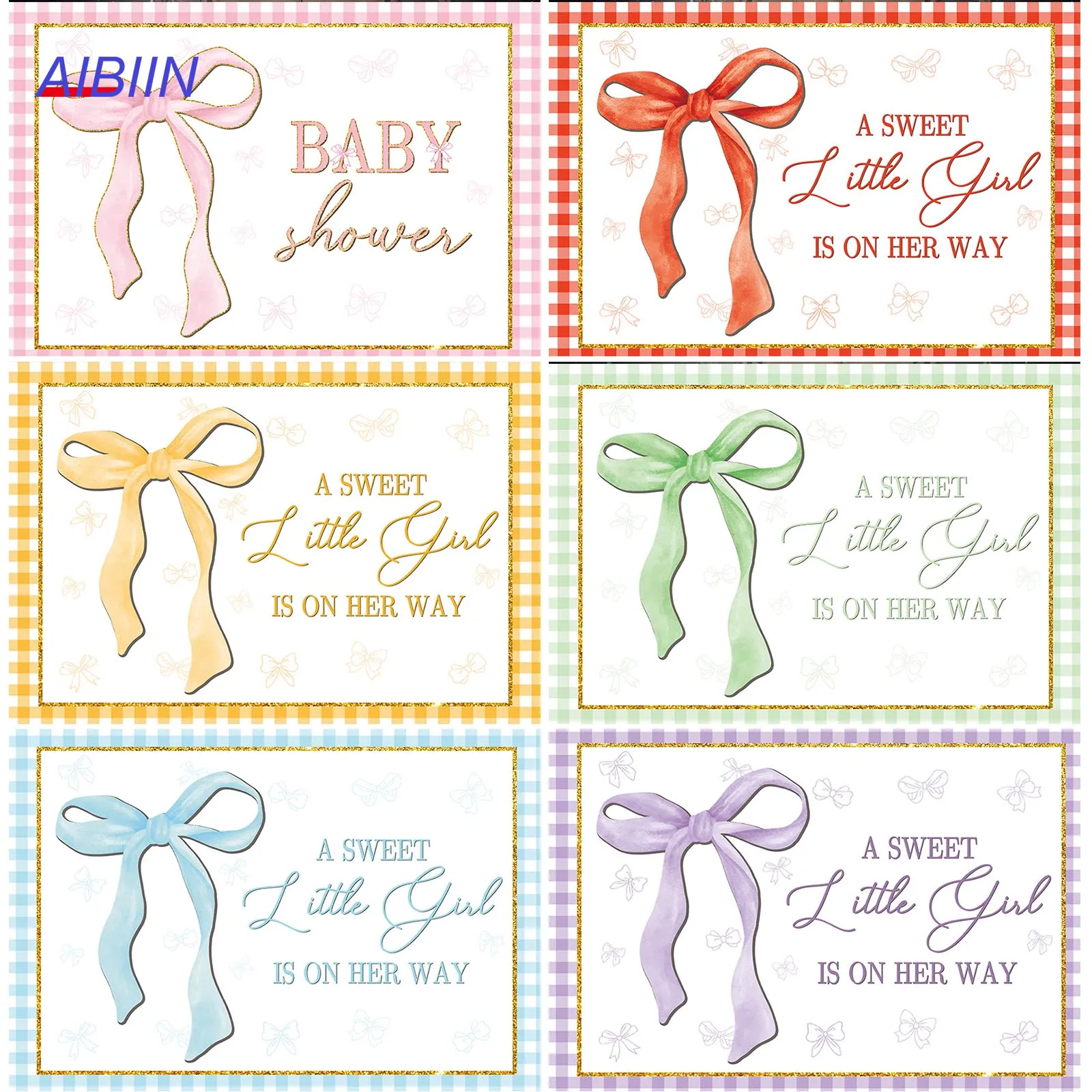 

AIBIIN Baby Shower Backdrop Red and White Grid Bow Party Decor Sweet Girl is on the Way Gender Reveal Photography Background