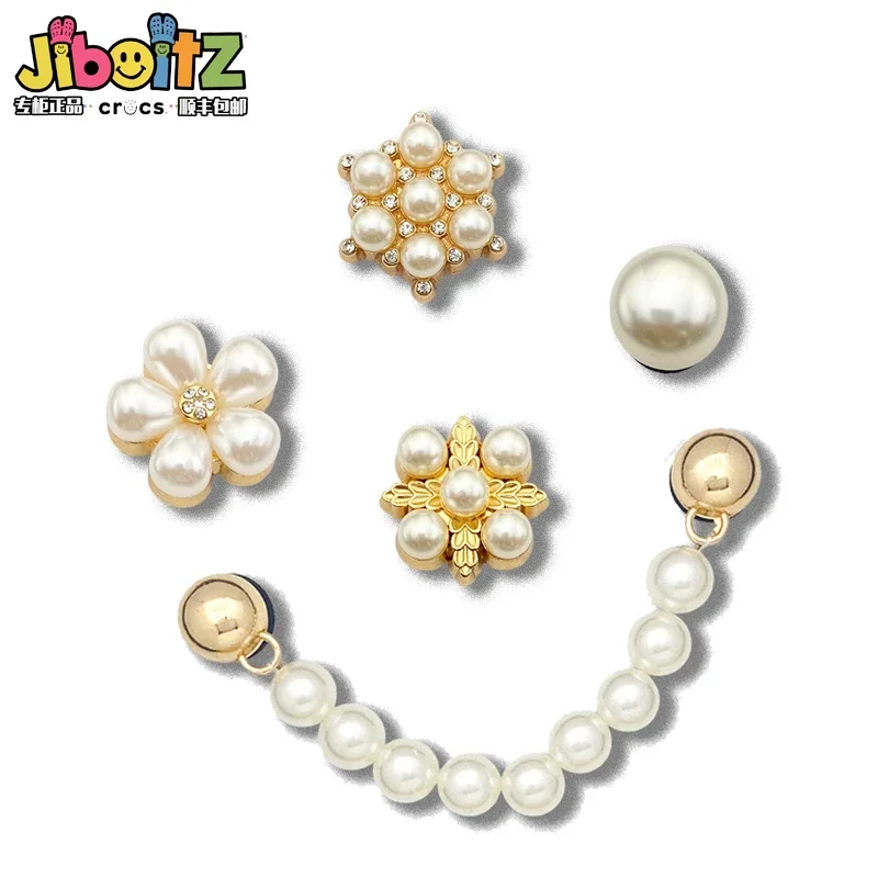 Pearl Chain Metal Sheo Charms for Sandals Clogs Y2k Fashion Cartoon Pearl Diamond Shoe Decoration Kids Gifts