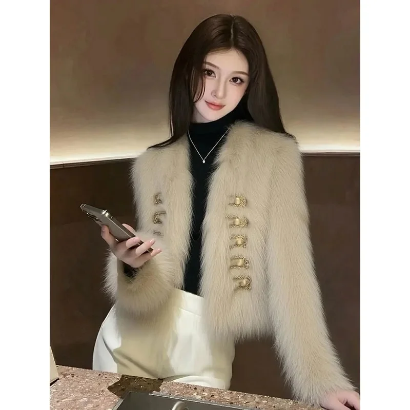 2026 New Loose and Lazy Style Korean Version Unique and Beautiful Socialite Xiaoxiangfeng Khaki fur Coat for Women in Winter WLF