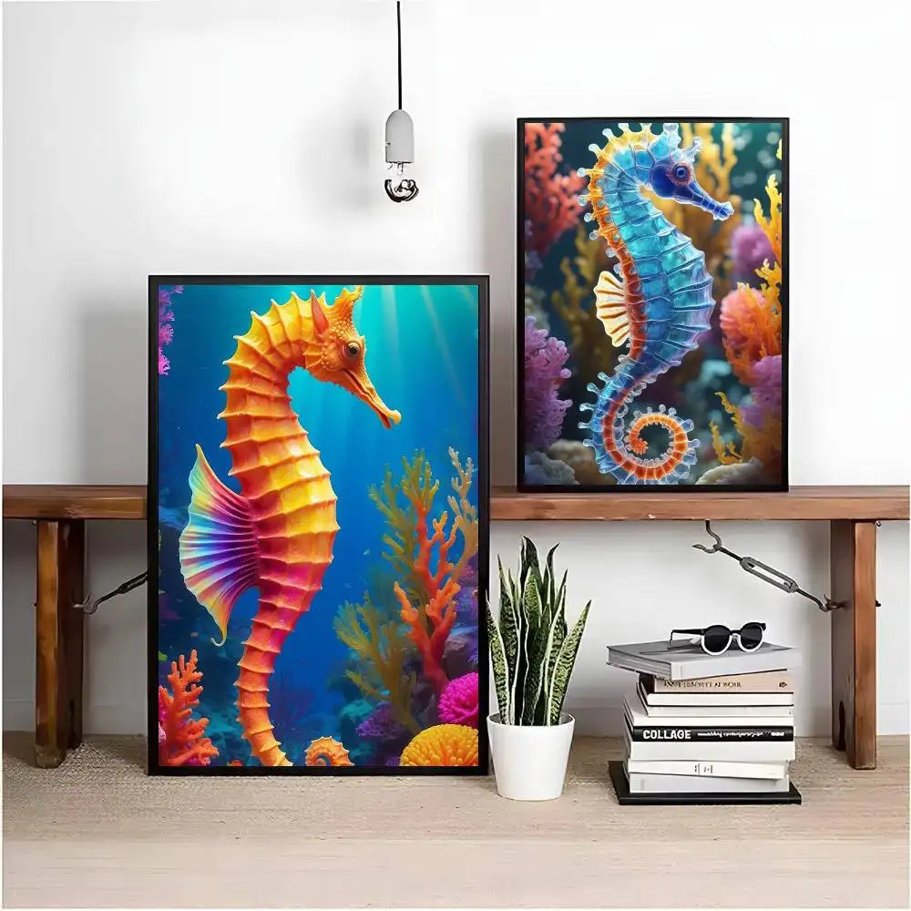 Hippocampus Poster Art Sticky Wall Waterproof Home Living Room Bedroom Bar Aesthetic Decoration