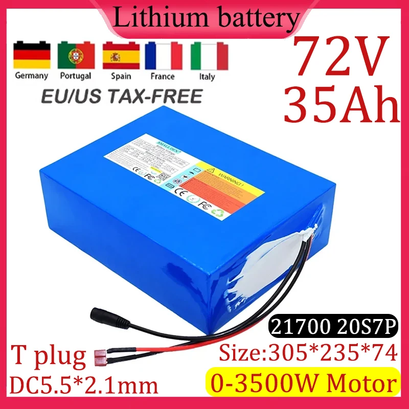 72V 35Ah 21700 20S7P lithium battery pack Rechargeable 35000mAh for various transportation vehicles 0-3500W Motor high quality