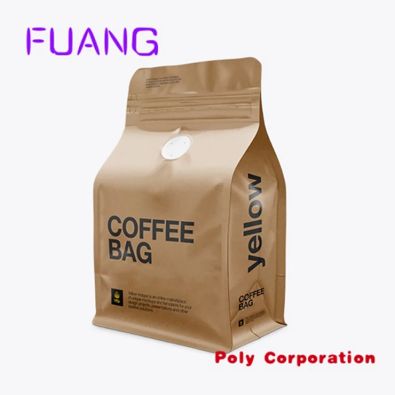 Bolsas de papel Kraft de fondo plano Para café, Bolsas de café compostables con válvula y cremallera