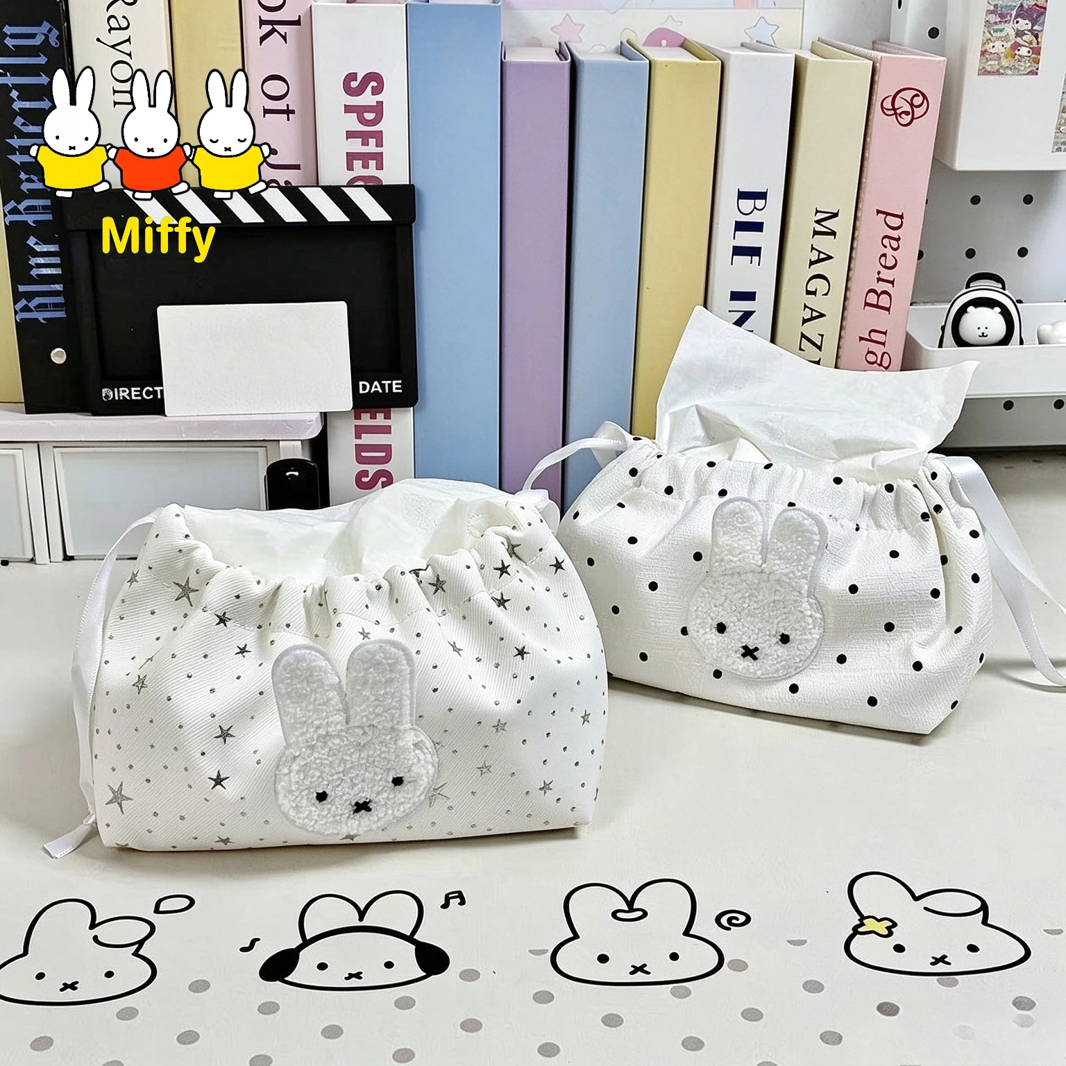 Kawaii Tissue Box Cute Cartoon Miffy Drawstring Tissue Box Cream Style Drawstring Tissue Box for The Living Room
