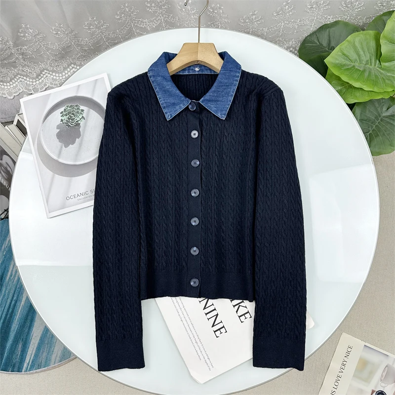 

Вязаный свитер Zhenqu 890 со съемным воротником, женский, модный, универсальный, с длинным рукавом, повседневный стиль, осень 2025, трикотаж