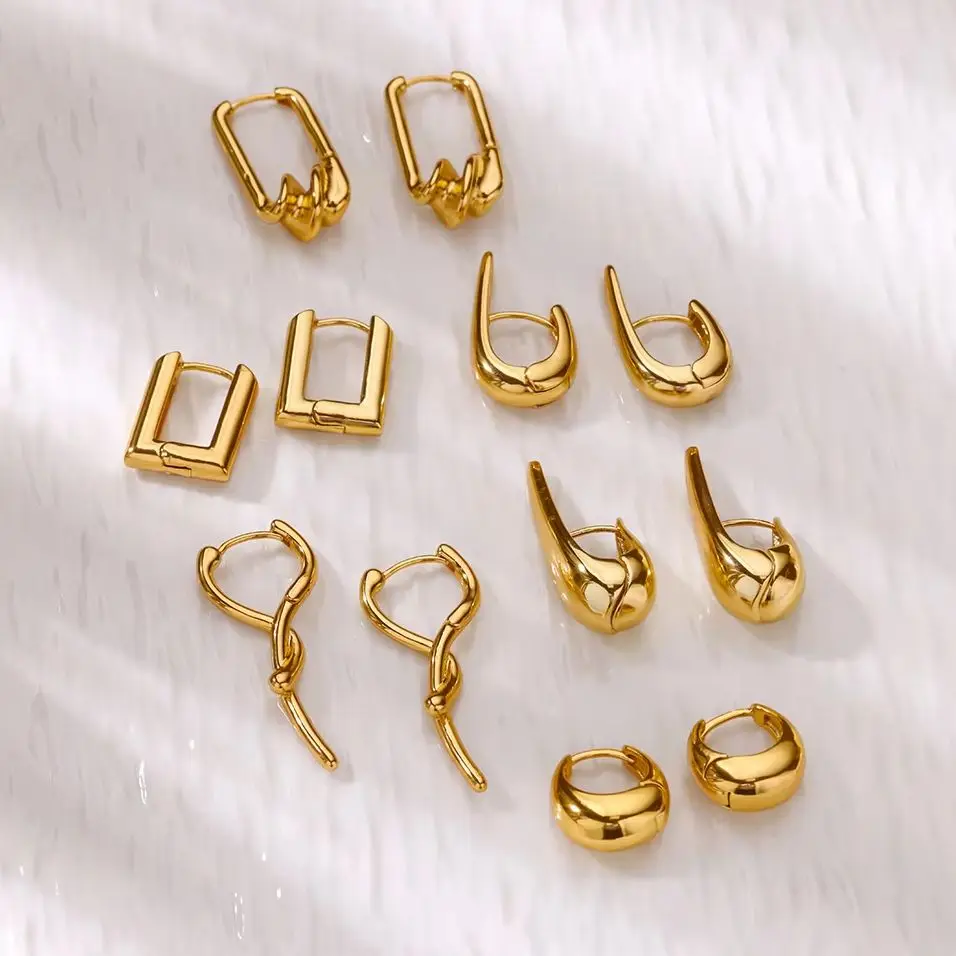 Stainless Steel Earrings for Women Geometry Gold Color Hoop Earrings Vintage Waterproof Ear Piercing Jewelry Accessories Gift