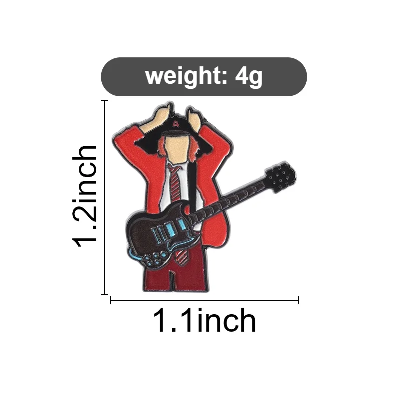 Classic Hard Rock Band Boy Enamel Pins Legend Red Schoolboy Hand Gesture & Guitar Brooch Bag Lapel Badge Jewelry Gift for Friend