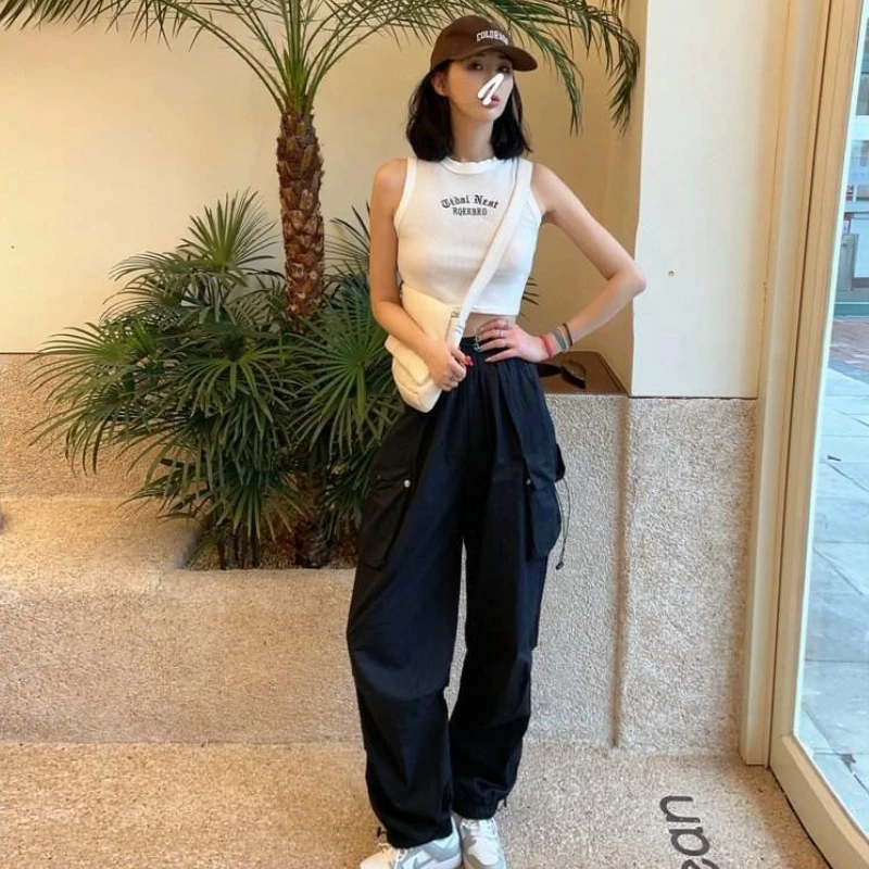 Pantaloni femminili con tasche Classico casual Y2k Streetwear Xxl Comodo elasticizzato Estetico Pantaloni da donna rosa anni '90 di alta qualità