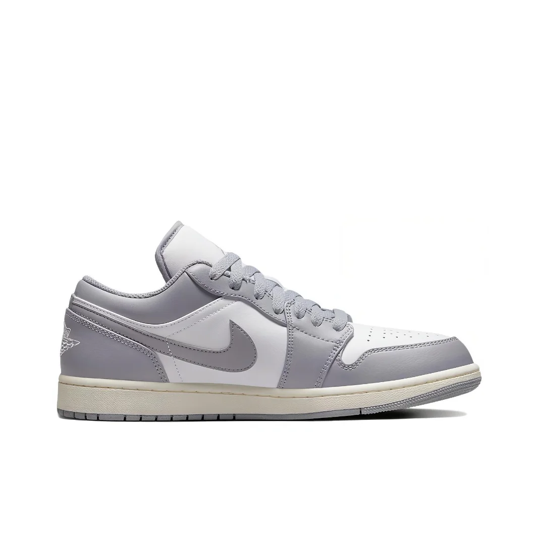 Nike Gray White Colorway Air Jordan 1 Low Fashion Basketball Shoes Comfortable lightweight casual sneakers Men's