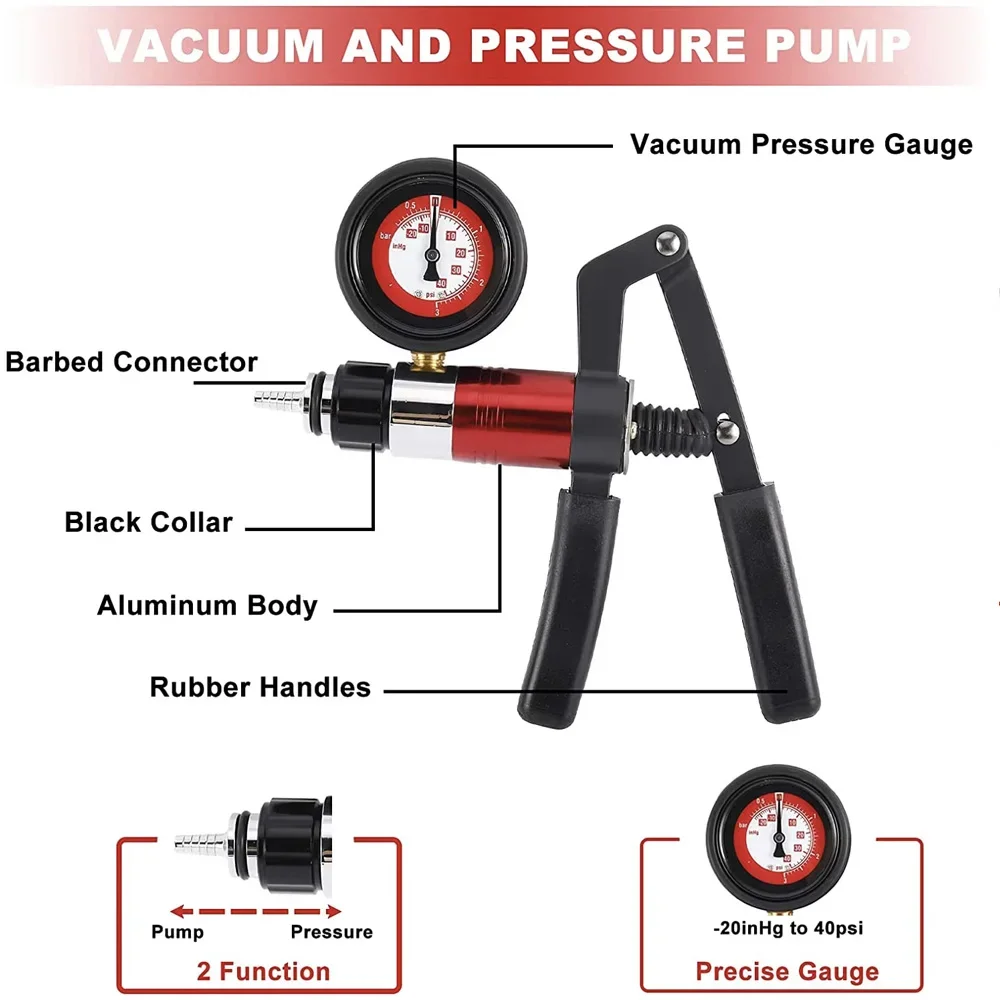 21 stks Handmatige Remontluchter Vacuümpomp Kit Automotive Vloeistof Tester met Gauge Adapters 2 in 1 Handheld Pistol Test Tools voor Auto
