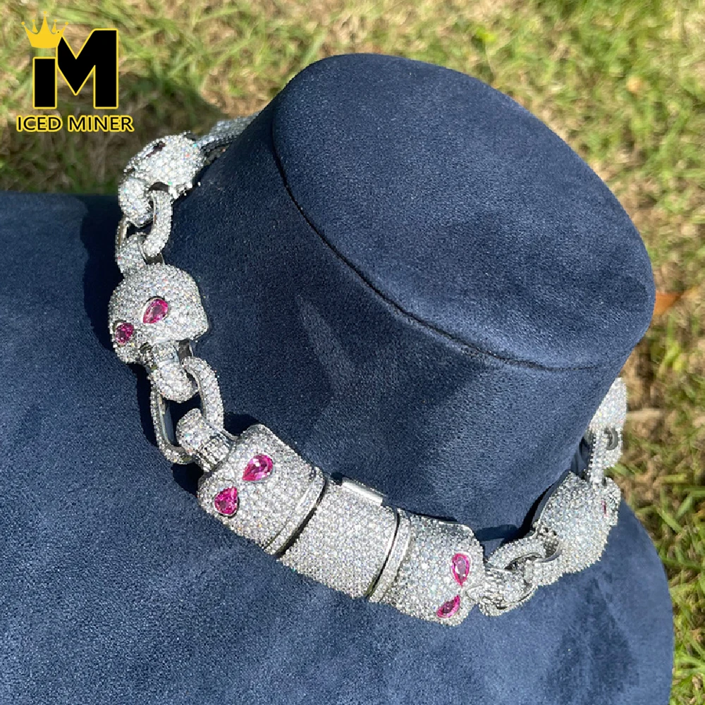 

Icedminer Skull Cuabn Chain Iced Out Link Necklaces For Women Men Full Zircon Chain Choker Hip Hop Jewelry Free Shipping