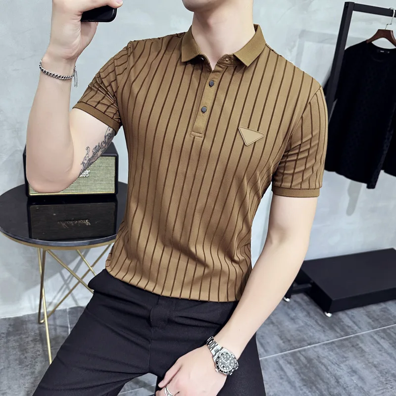 Luxury Brand Men's Clothing Striped POLO Shirts Men Short Sleeve Slim Casual T-shirt High-quality Male Formal Social Polos M-5XL