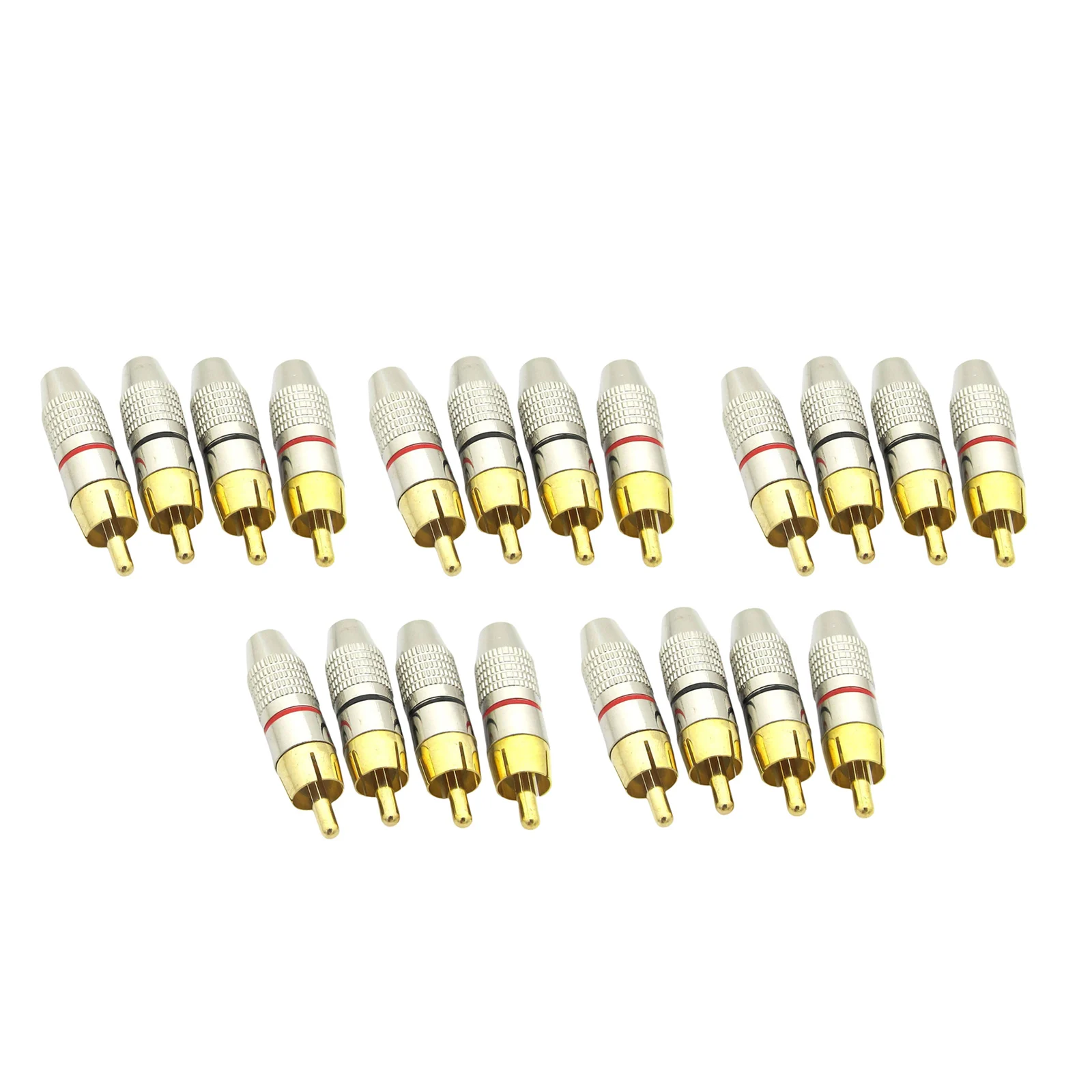 

20Pcs Solderless RCA Male Plug 24k Gold Plated Color Coded Ring Audio Connector 6.2mm Cable for Speaker Wire AV Audio Connector